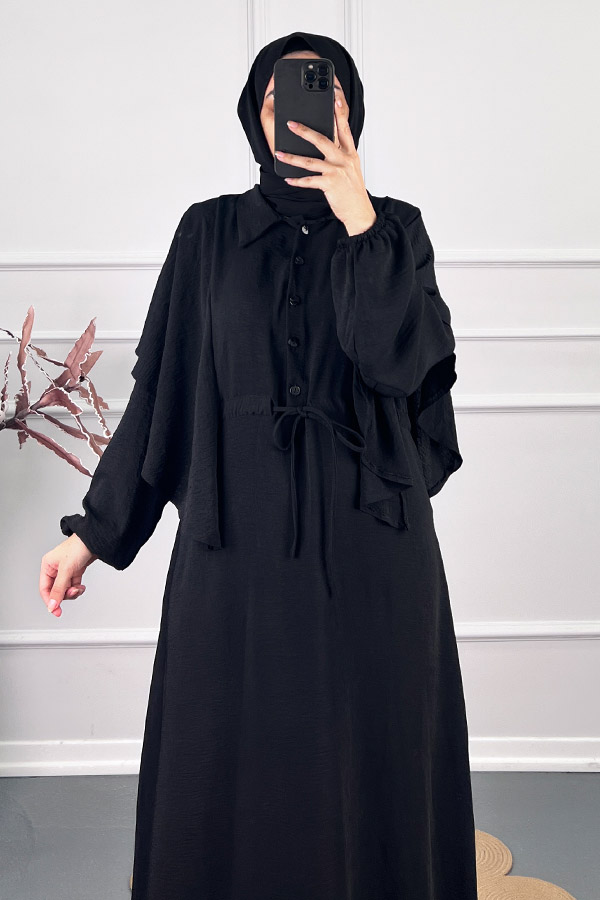 Pelerinli Tesettür Elbise - Siyah