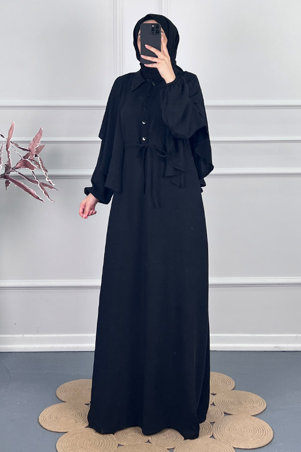Pelerinli Tesettür Elbise - Siyah