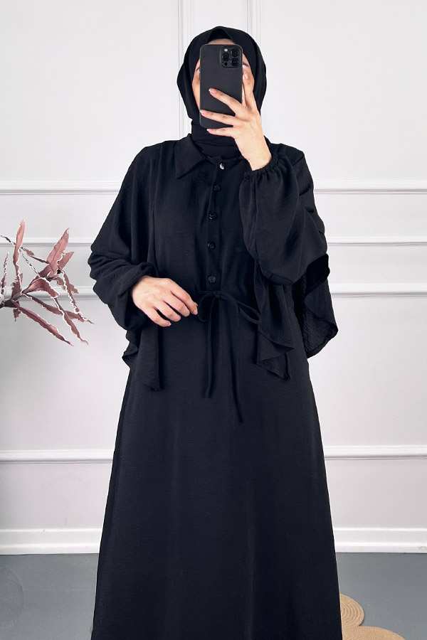 Pelerinli Tesettür Elbise - Siyah
