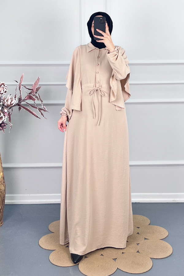 Pelerinli Tesettür Elbise - Taş