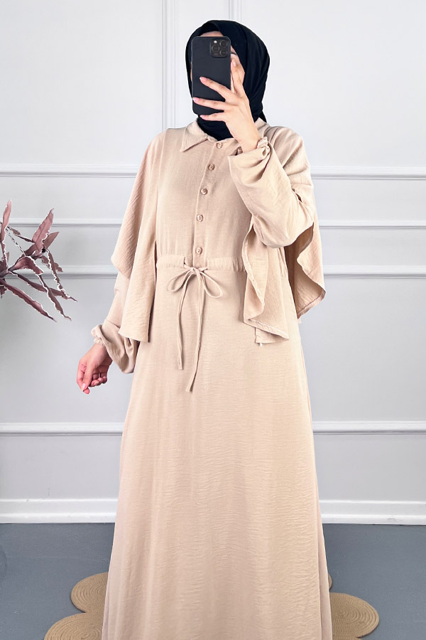 Pelerinli Tesettür Elbise - Taş