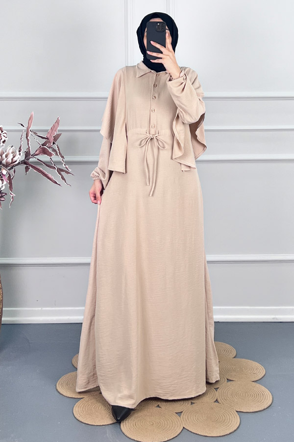 Pelerinli Tesettür Elbise - Taş