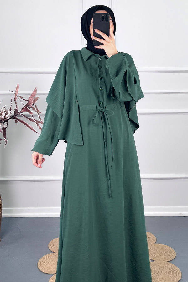 Pelerinli Tesettür Elbise - Yeşil