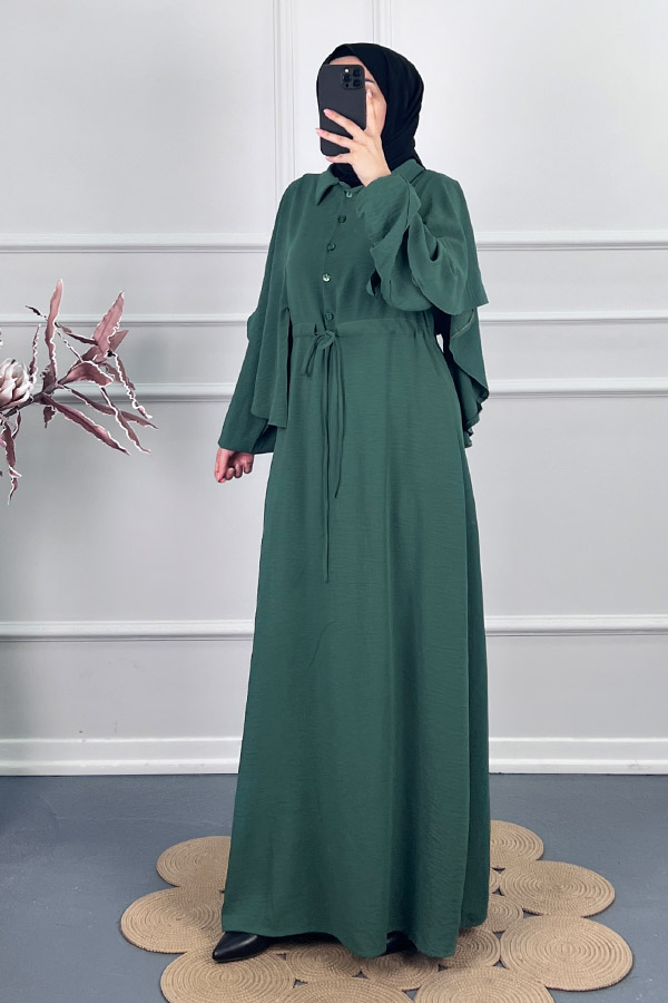 Pelerinli Tesettür Elbise - Yeşil