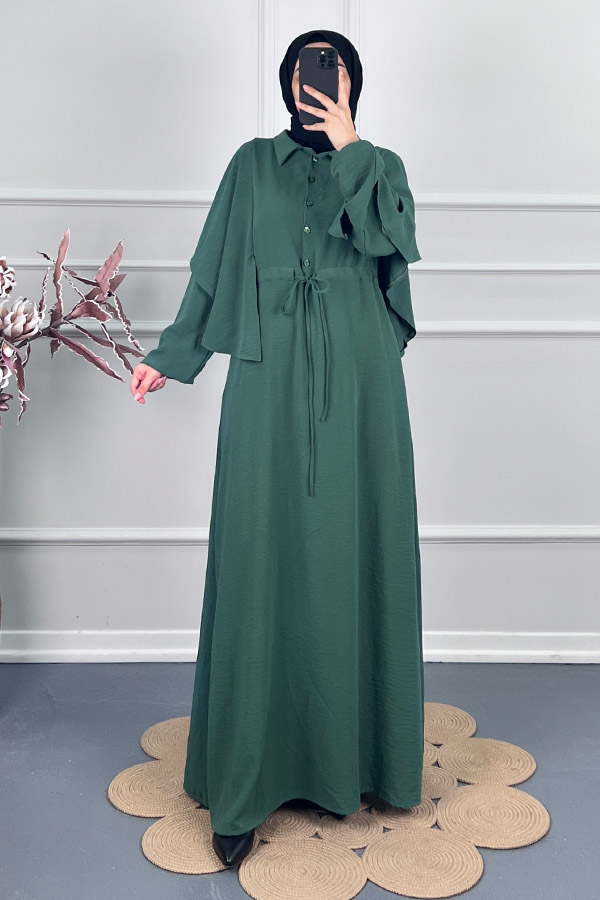 Pelerinli Tesettür Elbise - Yeşil