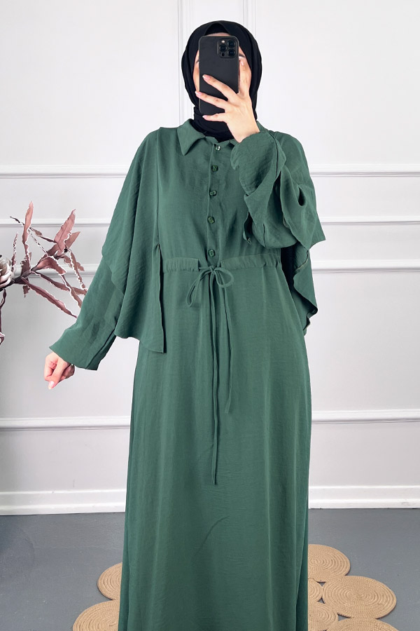 Pelerinli Tesettür Elbise - Yeşil