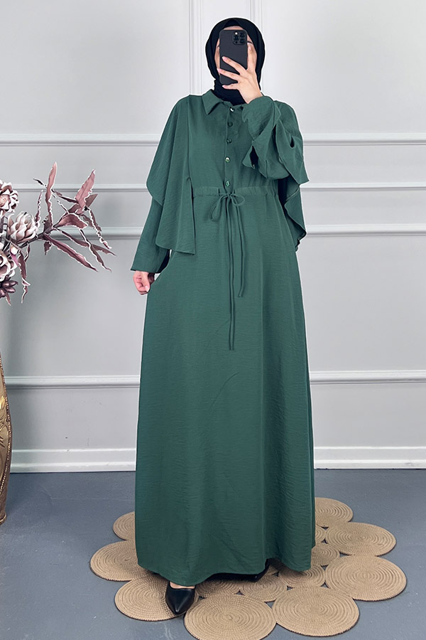 Pelerinli Tesettür Elbise - Yeşil