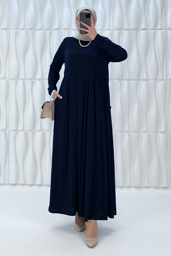 Pileli Cepli Elbise - Lacivert