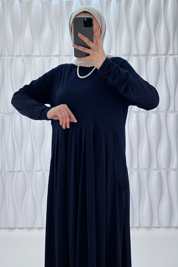Pileli Cepli Elbise - Lacivert
