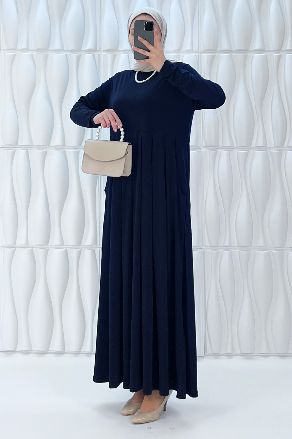 Pileli Cepli Elbise - Lacivert