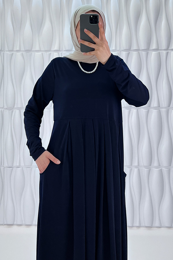 Pileli Cepli Elbise - Lacivert