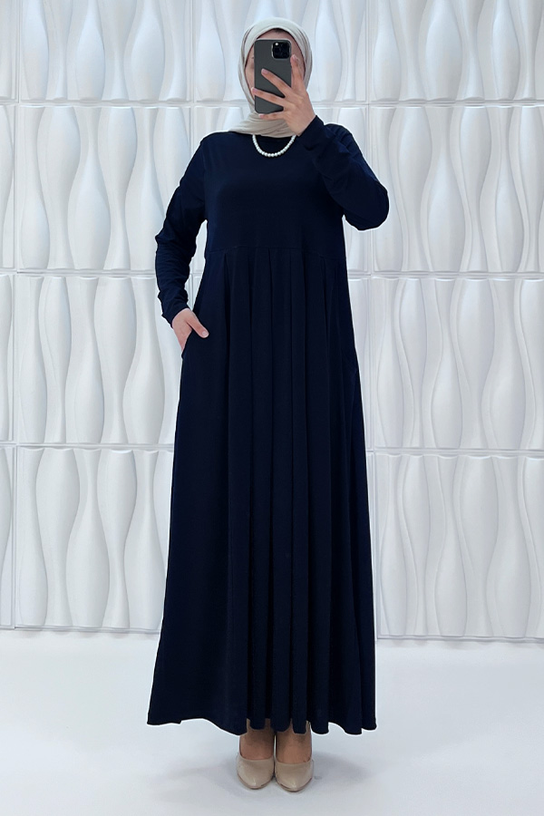 Pileli Cepli Elbise - Lacivert