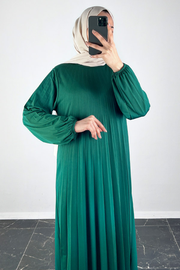 Piliseli Tesettür Elbise - Zümrüt Yeşili