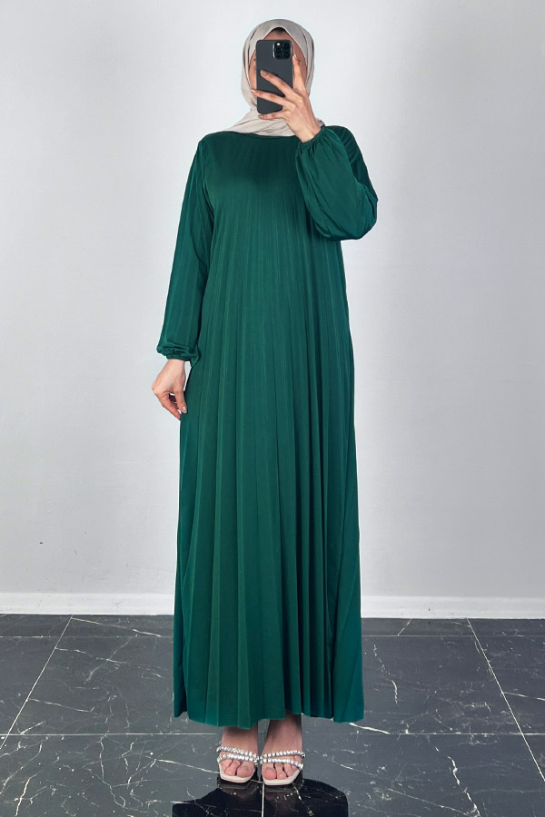 Piliseli Tesettür Elbise - Zümrüt Yeşili