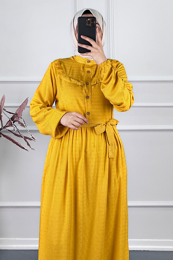 Ponpon Viskon Elbise - Sarı