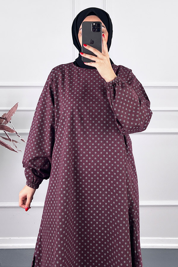 Puantiyeli Uzun Tunik - Mürdüm