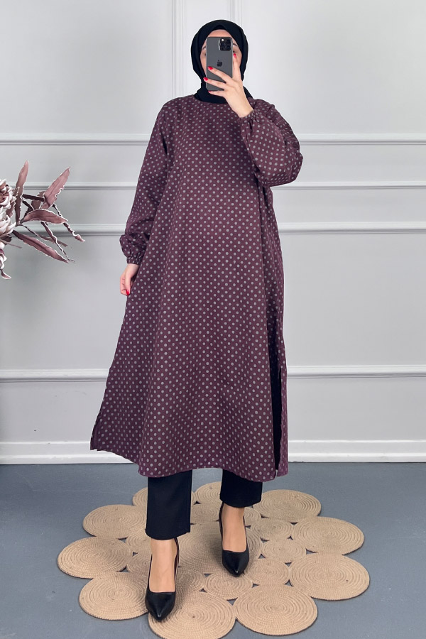 Puantiyeli Uzun Tunik - Mürdüm