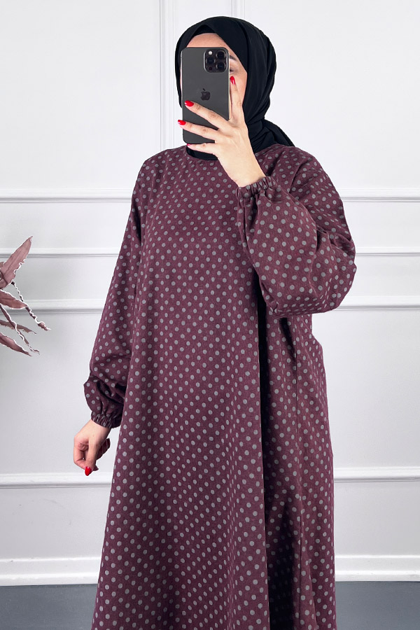 Puantiyeli Uzun Tunik - Mürdüm