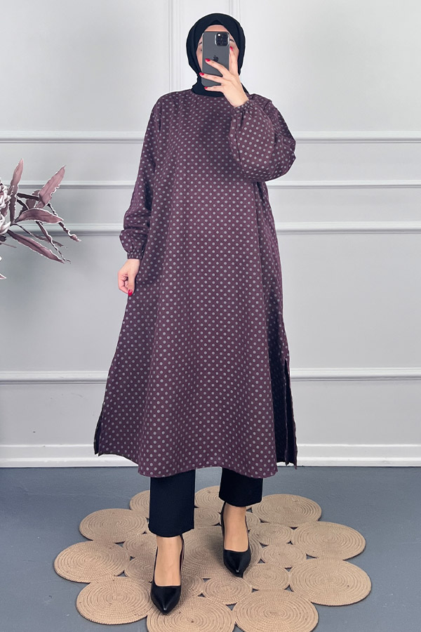 Puantiyeli Uzun Tunik - Mürdüm