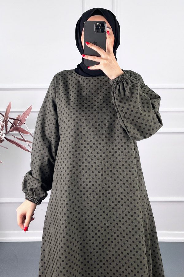 Puantiyeli Uzun Tunik - Yeşil