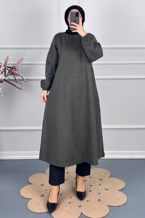 Puantiyeli Uzun Tunik - Yeşil