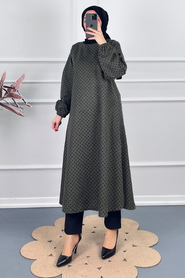 Puantiyeli Uzun Tunik - Yeşil