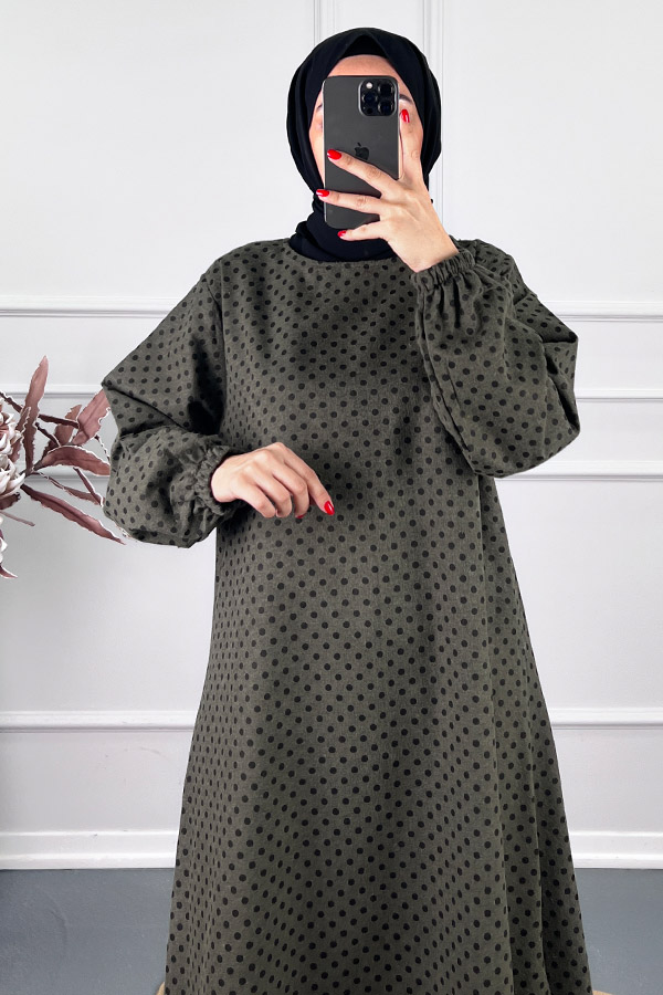 Puantiyeli Uzun Tunik - Yeşil