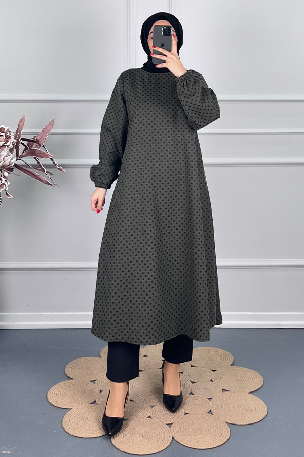 Puantiyeli Uzun Tunik - Yeşil