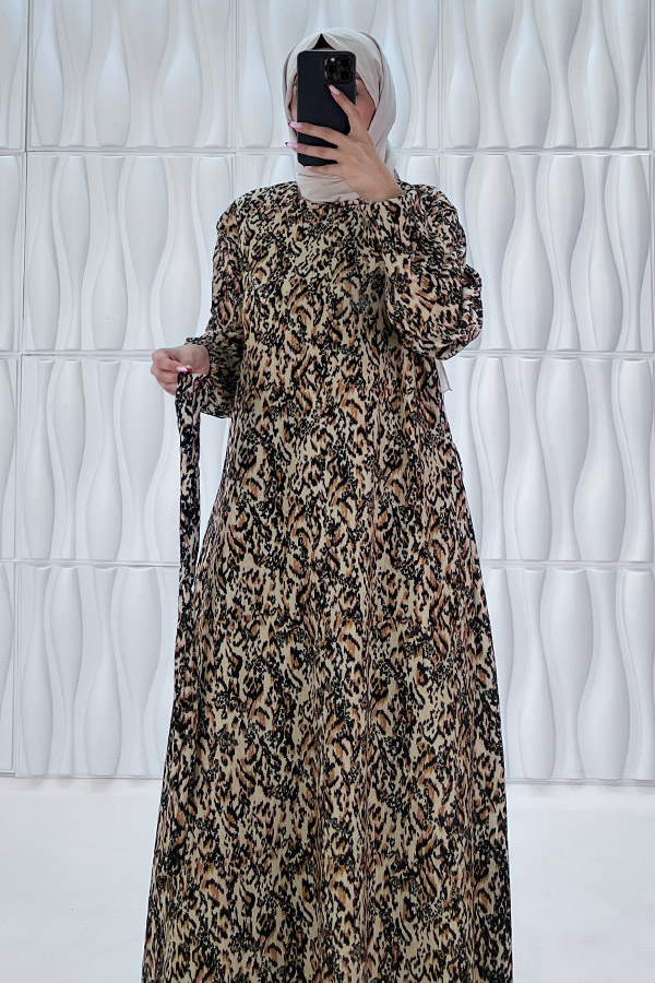 Retro Tesettür Elbise - Camel