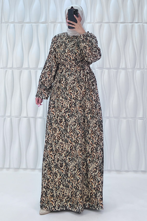 Retro Tesettür Elbise - Camel