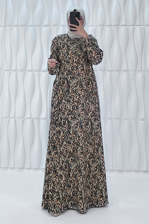 Retro Tesettür Elbise - Camel