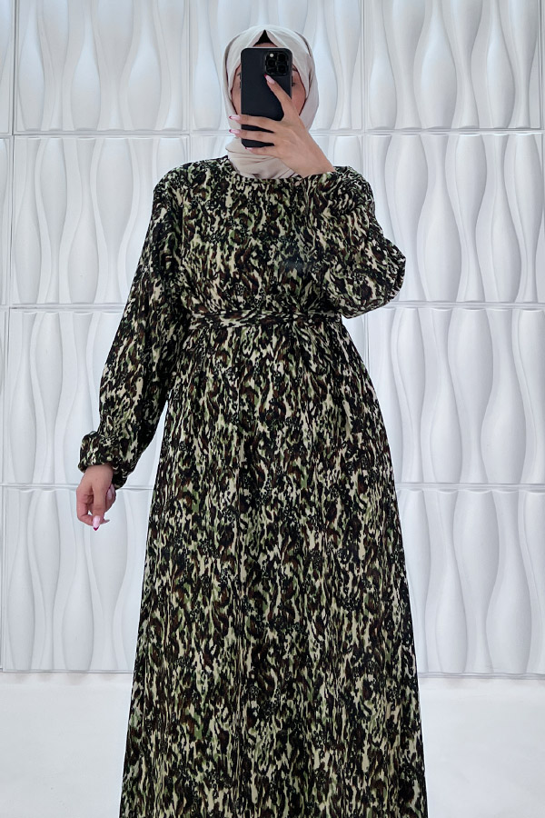 Retro Tesettür Elbise - Yeşil Retro Tesettür Elbise - Yeşil