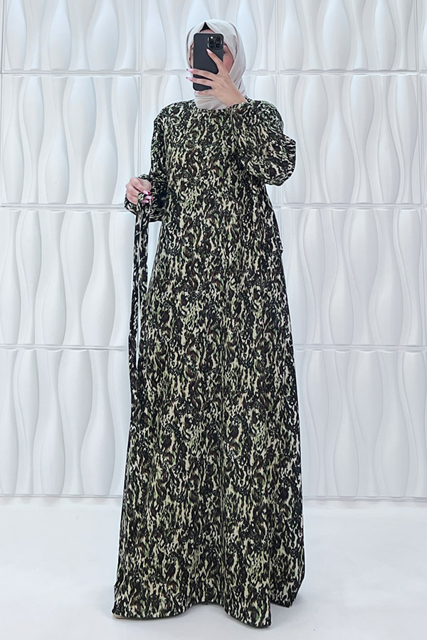 Retro Tesettür Elbise - Yeşil Retro Tesettür Elbise - Yeşil