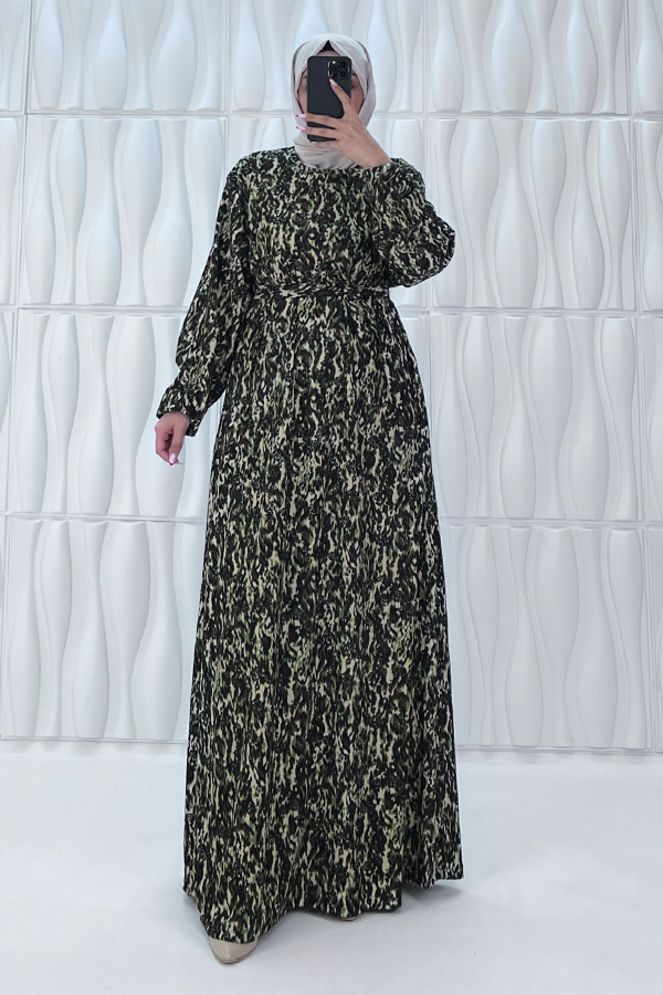 Retro Tesettür Elbise - Yeşil Retro Tesettür Elbise - Yeşil