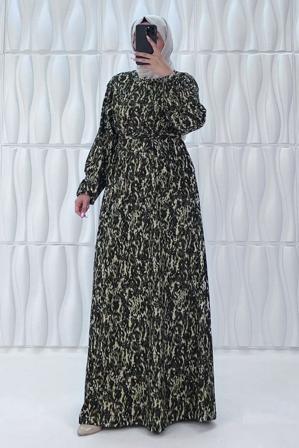 Retro Tesettür Elbise - Yeşil Retro Tesettür Elbise - Yeşil