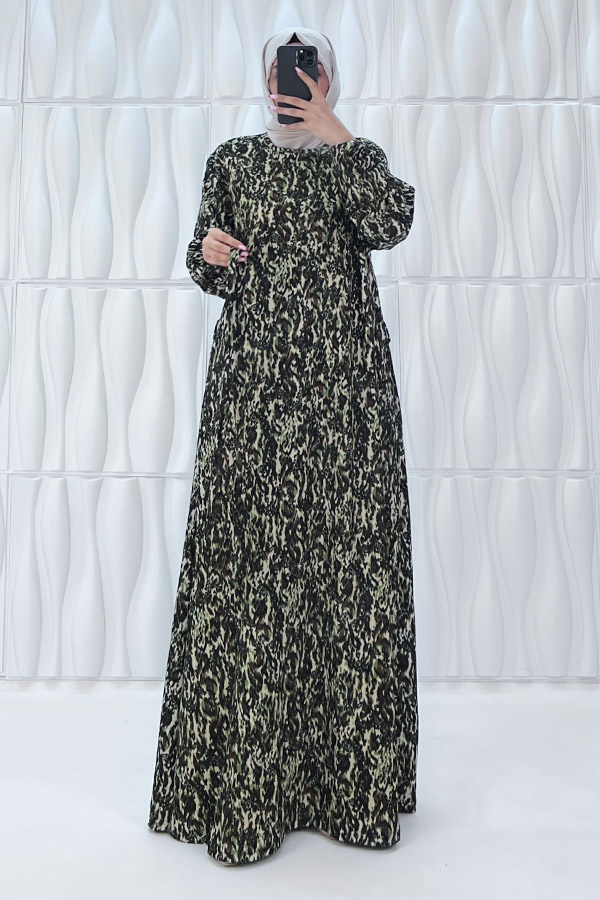 Retro Tesettür Elbise - Yeşil Retro Tesettür Elbise - Yeşil