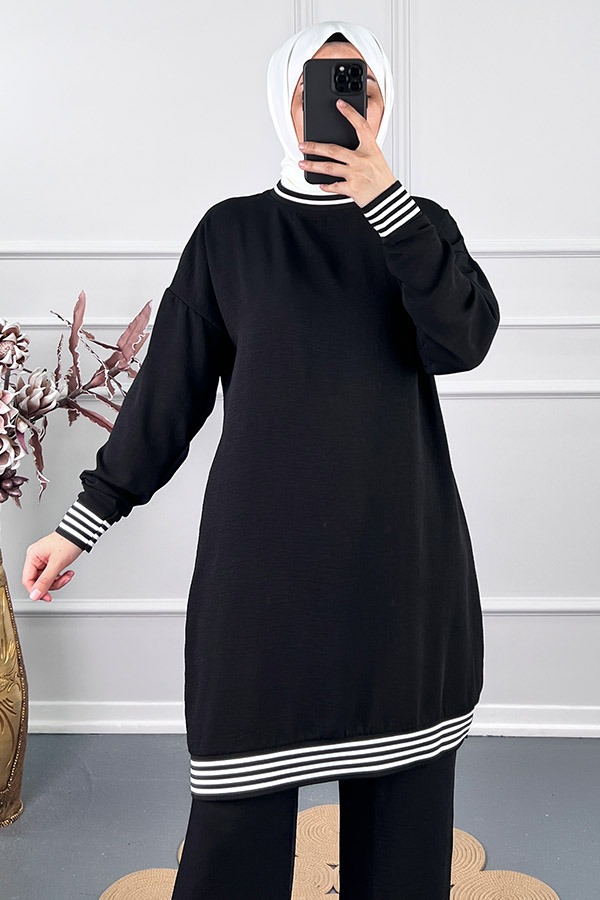 Ribanalı İkili Takim - Siyah Ribanalı İkili Takim - Siyah