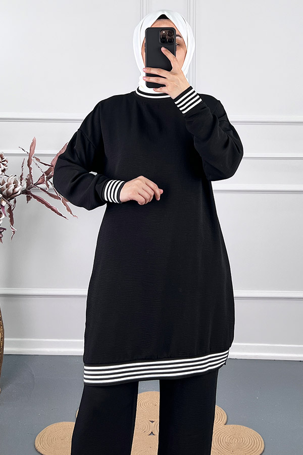 Ribanalı İkili Takim - Siyah Ribanalı İkili Takim - Siyah