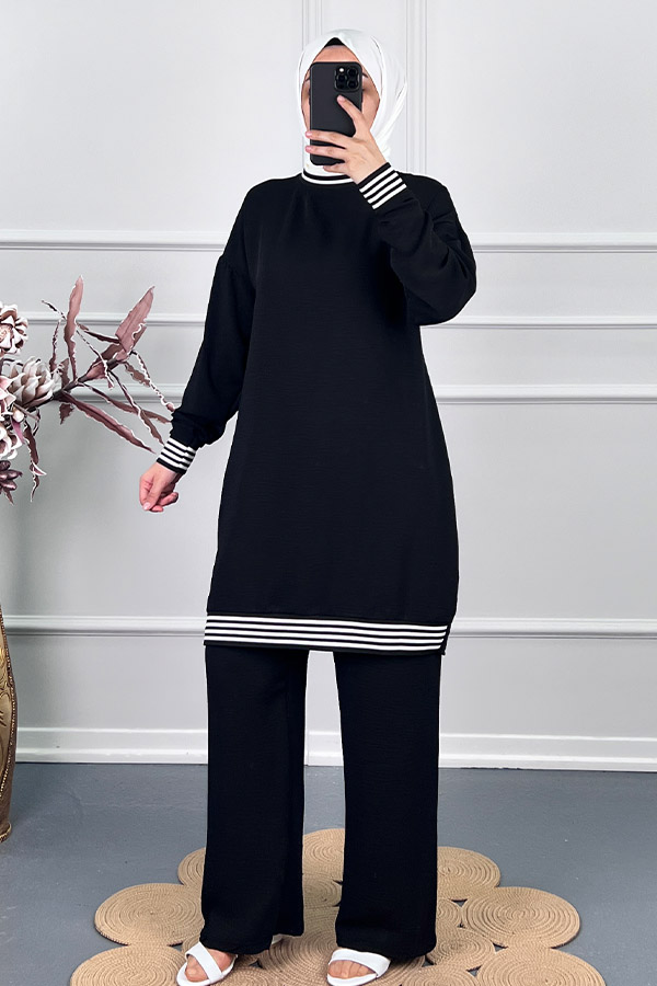 Ribanalı İkili Takim - Siyah Ribanalı İkili Takim - Siyah