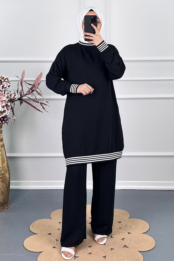 Ribanalı İkili Takim - Siyah Ribanalı İkili Takim - Siyah