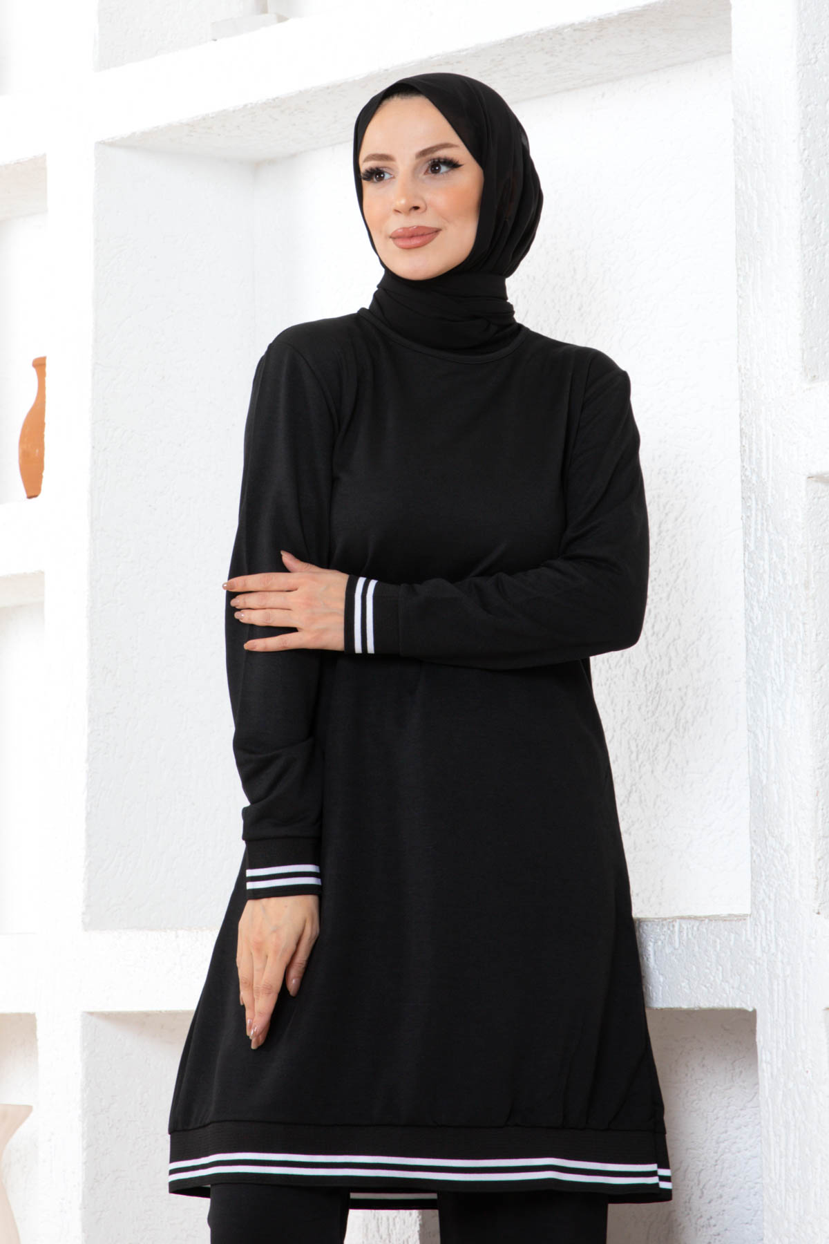 Ribanalı Tesettür Takım - Siyah