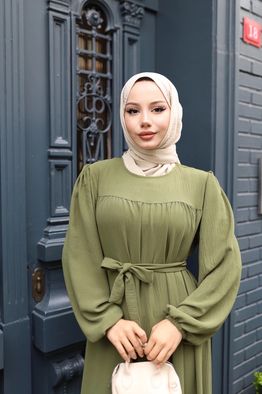 Robalı Ayrobin Elbise - Haki