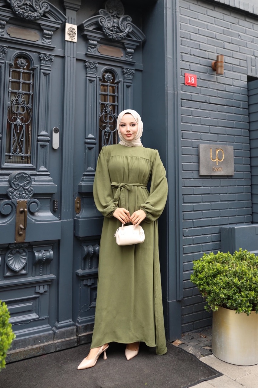 Robalı Ayrobin Elbise - Haki