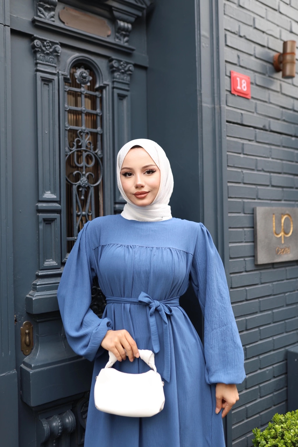 Robalı Ayrobin Elbise - Mavi