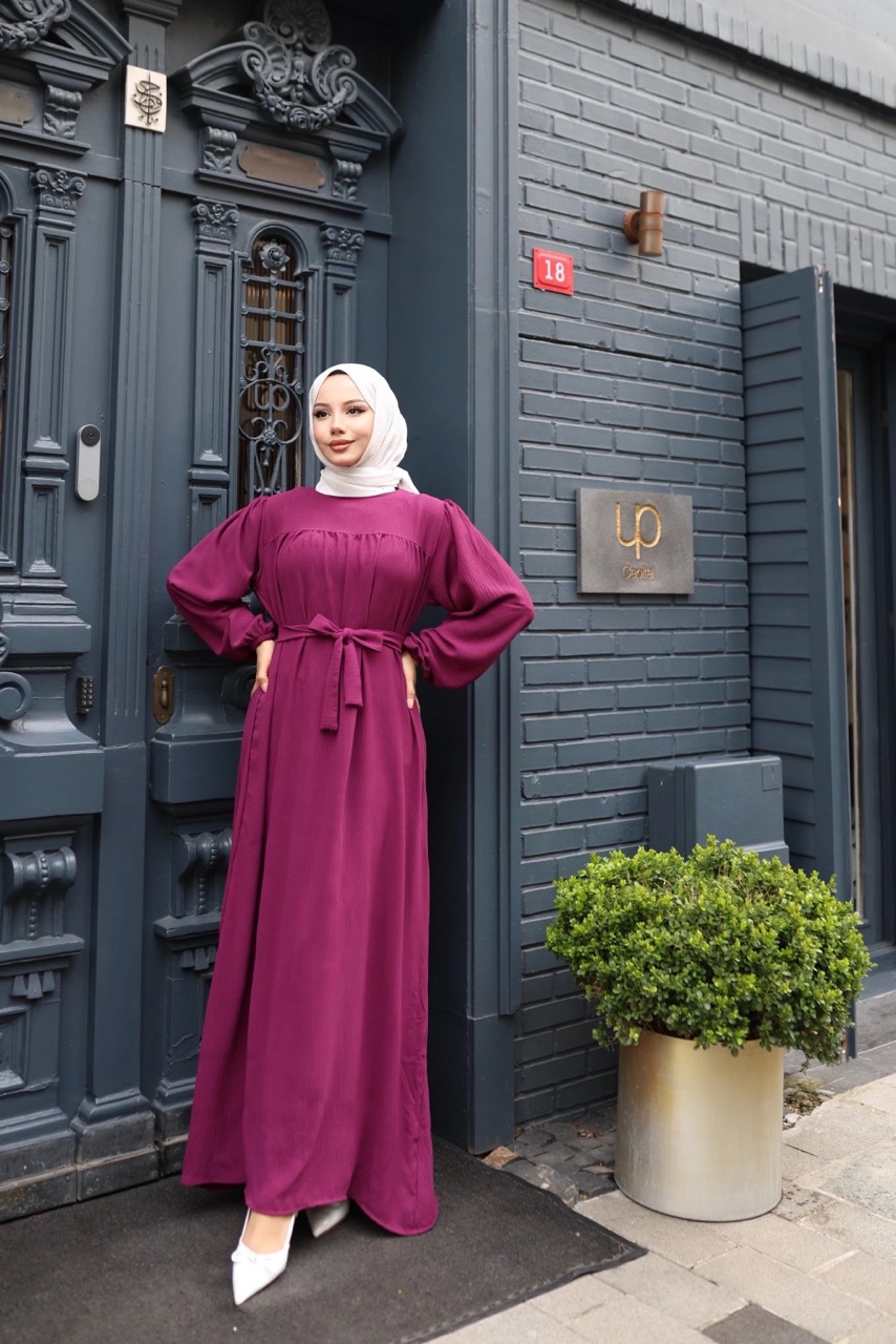 Robalı Ayrobin Elbise - Mürdüm