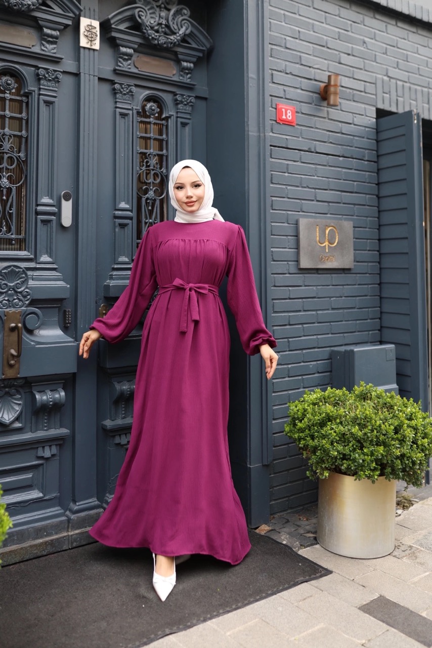 Robalı Ayrobin Elbise - Mürdüm