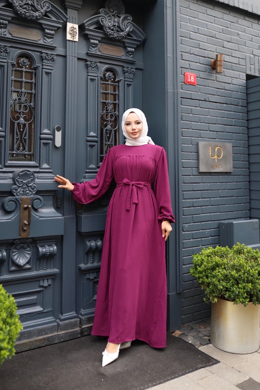 Robalı Ayrobin Elbise - Mürdüm
