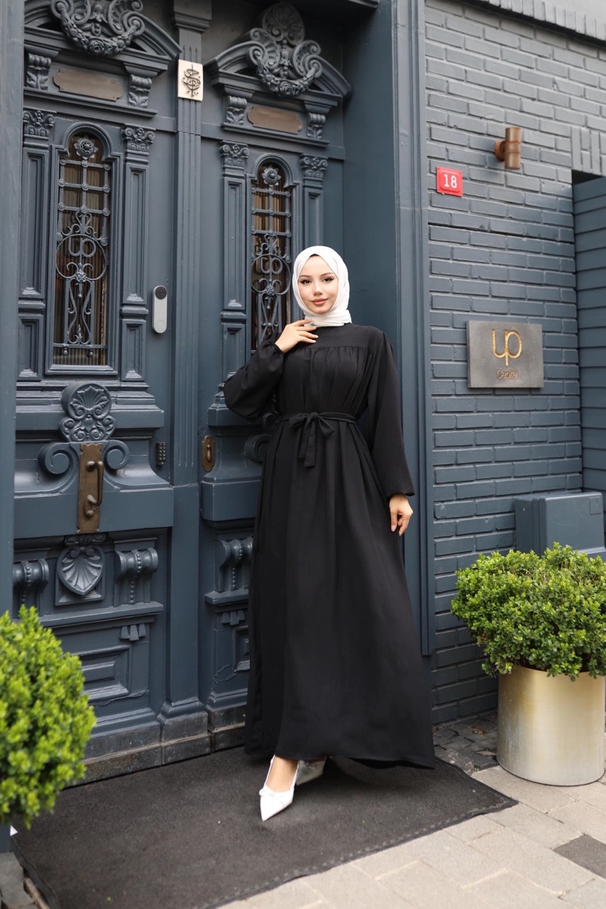 Robalı Ayrobin Elbise - Siyah