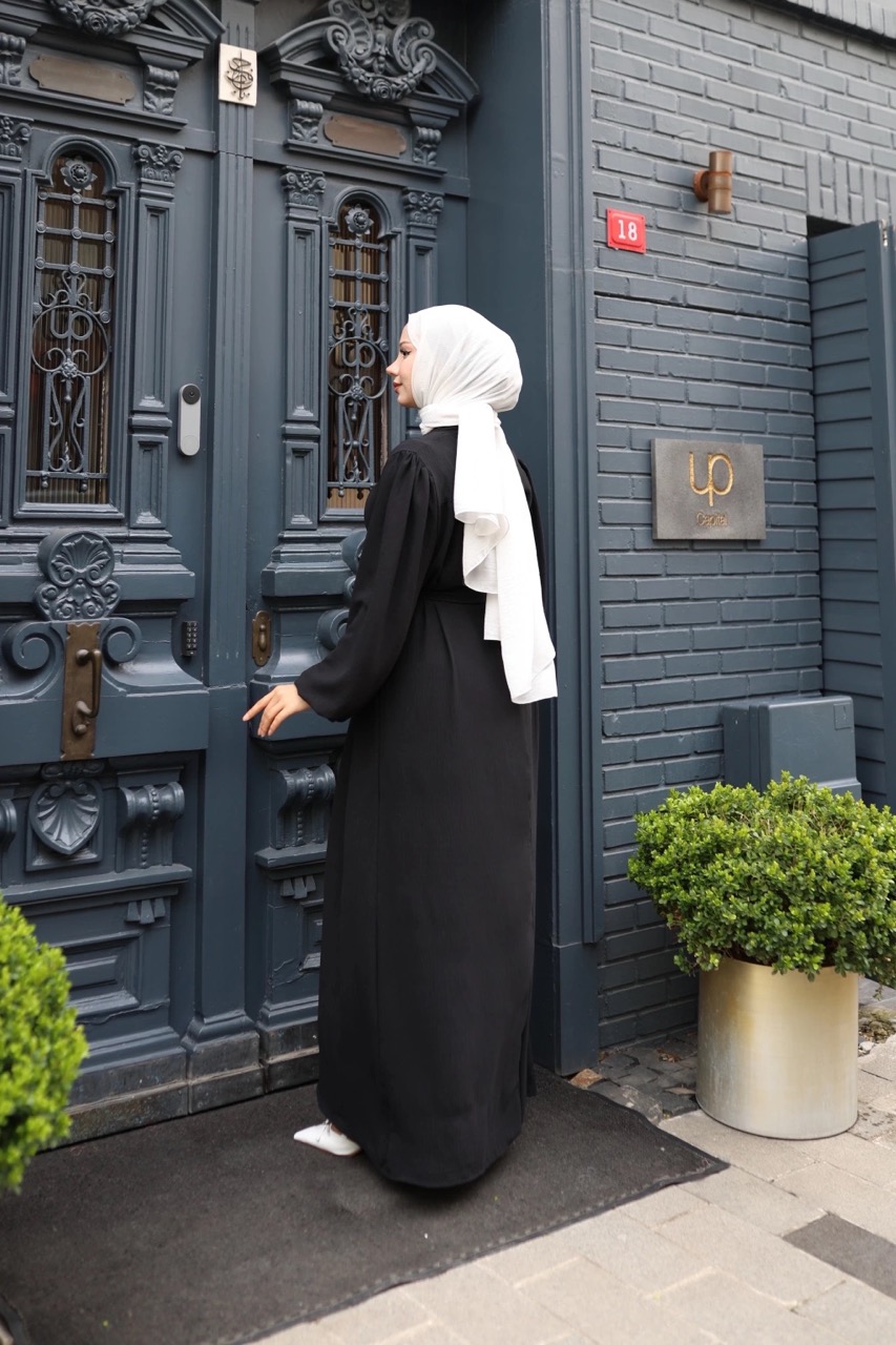 Robalı Ayrobin Elbise - Siyah