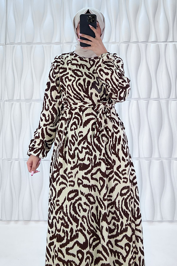 Safari Desenli Elbise - Taş Safari Desenli Elbise - Taş